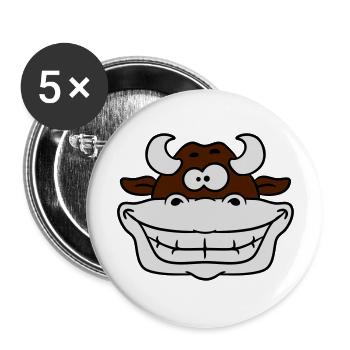 Verrückte Grinsende Kuh - Buttons groß 56 mm (5er Pack) - Weiß - Vorne