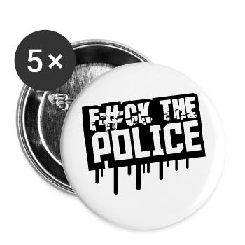 Fuck The Police Graffiti Stempel - Buttons groß 56 mm (5er Pack) - Weiß - Vorne