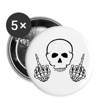 totenkopf_mittelfinger - Buttons groß 56 mm (5er Pack) - Weiß - Vorne