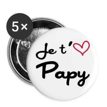 Je t'aime Papy / Grand-Père / Naissance / Bébé - Lot de 5 grands badges (56 mm) - blanc - Devant