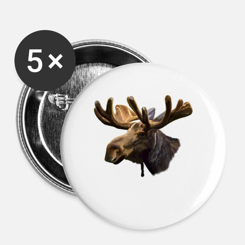 Elch - Buttons groß 56 mm (5er Pack) - Weiß