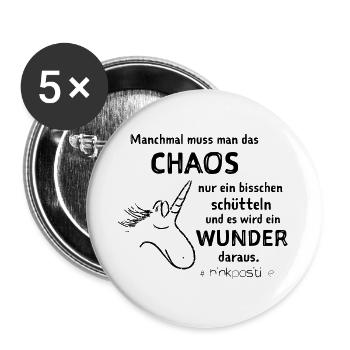 lustiger Spruch witzige Sprueche - Chaos schütteln - Buttons groß 56 mm (5er Pack) - Weiß - Vorne