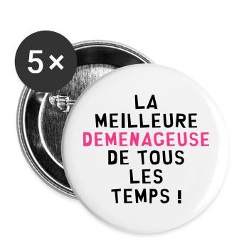 Déménageur / Déménagement / Déménager / Camion - Lot de 5 grands badges (56 mm) - blanc - Devant