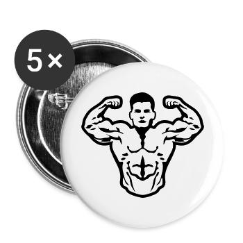 Bodybuilder muscle pose biceps - Buttons large 2.2''/56 mm (5-pack) - white - Front