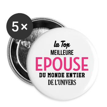 Epouse Femme Couple Saint Valentin Amour Love - Lot de 5 grands badges (56 mm) - blanc - Devant