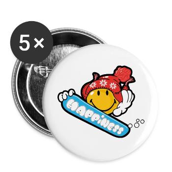 Smiley Snowboarding - Lot de 5 grands badges (56 mm) - blanc - Devant