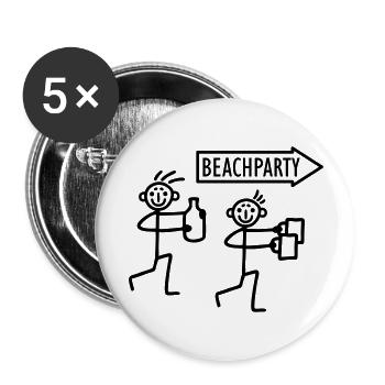 2 Strichmännchen - Beachparty - Buttons groß 56 mm (5er Pack) - Weiß - Vorne