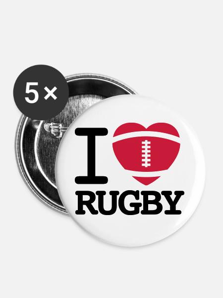 I love Rugby - Buttons groß 56 mm (5er Pack) - Weiß