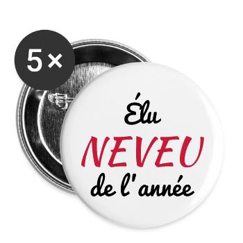 Nichte / Neffe / Onkel / Tante - Buttons groß 56 mm (5er Pack) - Weiß - Vorne