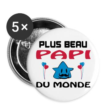Plus beau papi du monde - Lot de 5 grands badges (56 mm) - blanc - Devant