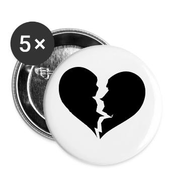 Gebrochenes Herz, broken heart - Buttons groß 56 mm (5er Pack) - Weiß - Vorne