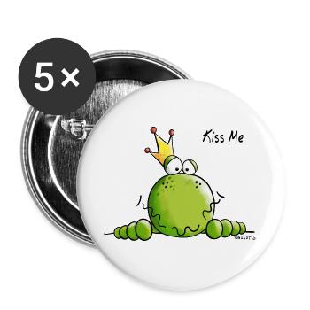 Frosch mit Krone - Frösche - König - Kiss Me - Buttons groß 56 mm (5er Pack) - Weiß - Vorne
