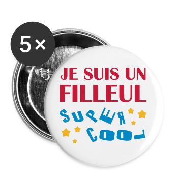 Patin / Pate / Patentochter / Patensohn - Buttons groß 56 mm (5er Pack) - Weiß - Vorne