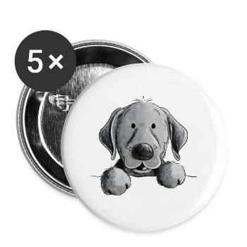 Glücklicher Schwarzer Labrador Retriever Hund - Buttons groß 56 mm (5er Pack) - Weiß - Vorne