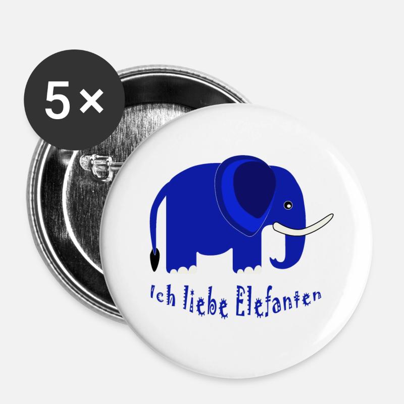 Blue Elephant I Love Elephants - Buttons large 2.2''/56 mm (5-pack) - white