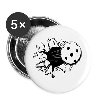 Floorball , Unihockey , Hockey , Loch (25) - Buttons groß 56 mm (5er Pack) - Weiß - Vorne