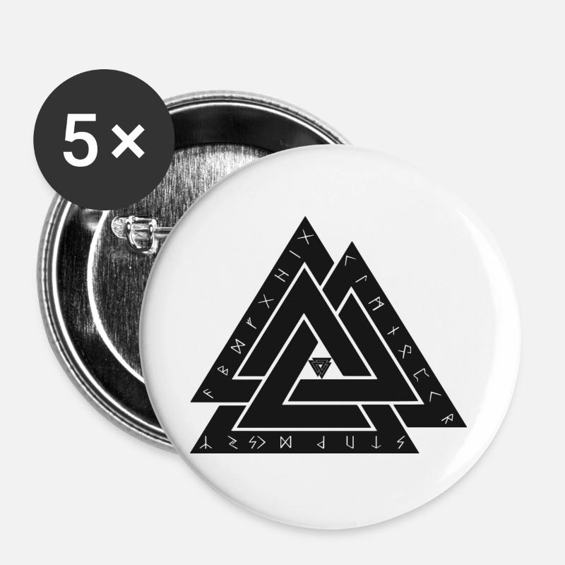 Valknut Wikinger Symbol - Buttons groß 56 mm (5er Pack) - Weiß