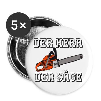 Motorsäge , Kaminholz , Der Herr der Säge (25) - Buttons groß 56 mm (5er Pack) - Weiß - Vorne