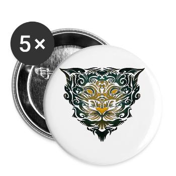 Tigerkopf Tribal (farbig) - Buttons groß 56 mm (5er Pack) - Weiß - Vorne