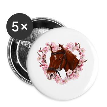 Horse cute with flower heart - Buttons large 2.2''/56 mm (5-pack) - white - Front