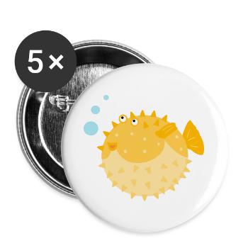 Poisson-globe mignon - Lot de 5 grands badges (56 mm) - blanc - Devant