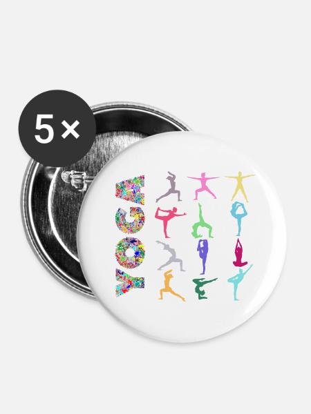 Yoga-Übungen - Buttons groß 56 mm (5er Pack) - Weiß