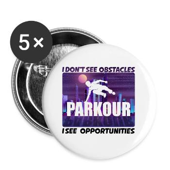 Idée cadeau Parkour Freerunner Traceur Le Parcour - Lot de 5 grands badges (56 mm) - blanc - Devant