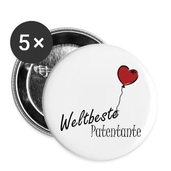 Weltbeste Patentante - Buttons groß 56 mm (5er Pack) - Weiß - Vorne