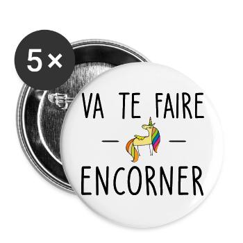 va te faire encorner / humour licorne - Lot de 5 grands badges (56 mm) - blanc - Devant