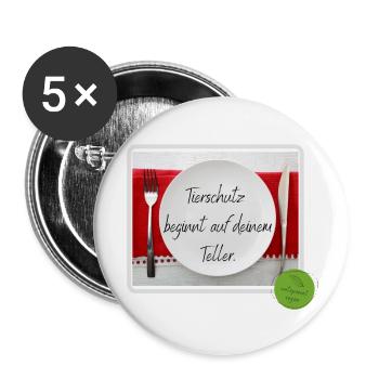 Tierschutz beginnt auf deinem Teller - Buttons groß 56 mm (5er Pack) - Weiß - Vorne