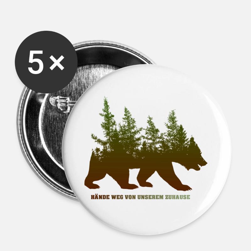 BÄR ZUHAUSE - Buttons groß 56 mm (5er Pack) - Weiß