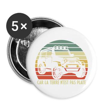4x4 Rétro Coucher de soleil - Lot de 5 grands badges (56 mm) - blanc - Devant