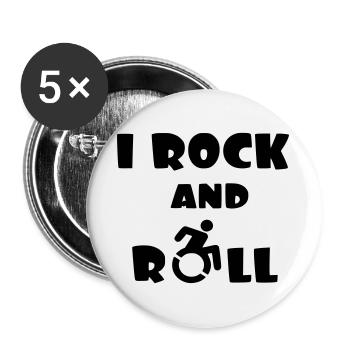 Ich rocke und rolle. Humor im Rollstuhl # - Buttons groß 56 mm (5er Pack) - Weiß - Vorne