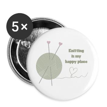 Stricken ist mein glücklicher Ort - Buttons groß 56 mm (5er Pack) - Weiß - Vorne