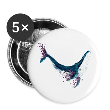 Blauwal Blumen Aquarell Watercolor Shirt - Buttons groß 56 mm (5er Pack) - Weiß - Vorne