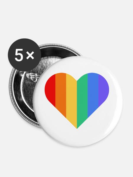 Regenbogenherz - Buttons groß 56 mm (5er Pack) - Weiß