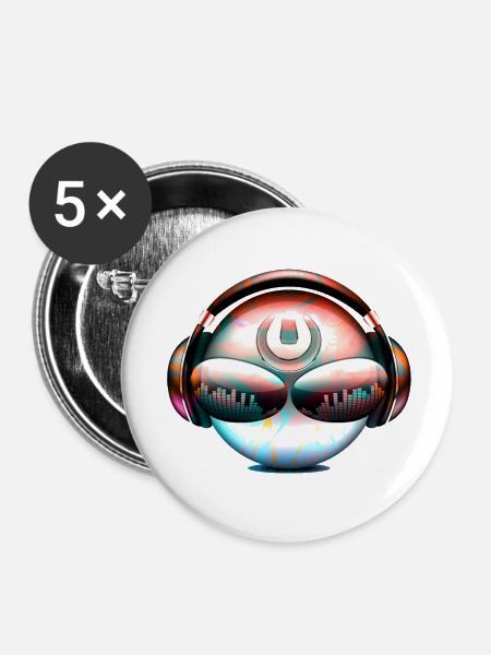 Discjockey Musik - Buttons groß 56 mm (5er Pack) - Weiß
