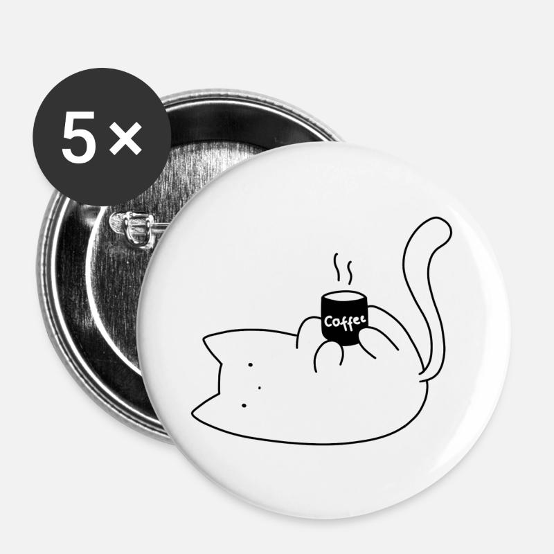 Cat Holding a Coffee Mug - Sticker - Buttons large 2.2''/56 mm (5-pack) - white