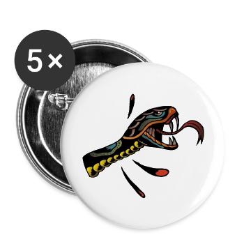 Schlange vipere Zunge Tattoo alte Schule Tattoo - Buttons groß 56 mm (5er Pack) - Weiß - Vorne
