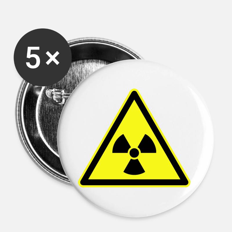 Nuclear Radiation, Warning Ionizing Radiation - Buttons large 2.2''/56 mm (5-pack) - white