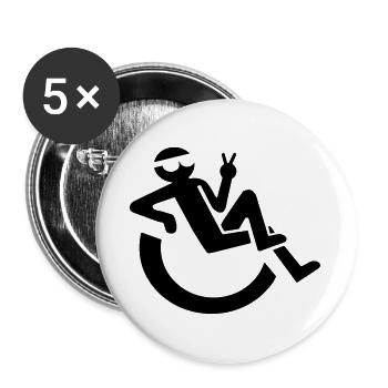 Entspannt fröhlich Rollstuhlfahrer Symbol * - Buttons groß 56 mm (5er Pack) - Weiß - Vorne