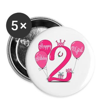 Joyeux anniversaire 2 Baby Girl - Lot de 5 grands badges (56 mm) - blanc - Devant