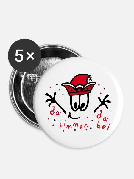Fasching mit Konfetti, Karneval - Buttons groß 56 mm (5er Pack) - Weiß