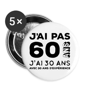 Anniversaire 60 ans - Lot de 5 grands badges (56 mm) - blanc - Devant