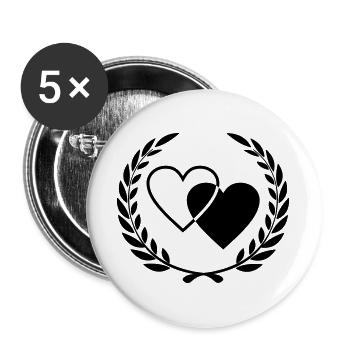 Two hearts with wreath - Buttons large 2.2''/56 mm (5-pack) - white - Front