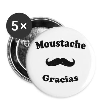 Moustache Gracias Humour Barbu Cadeau Espagnol - Lot de 5 grands badges (56 mm) - blanc - Devant