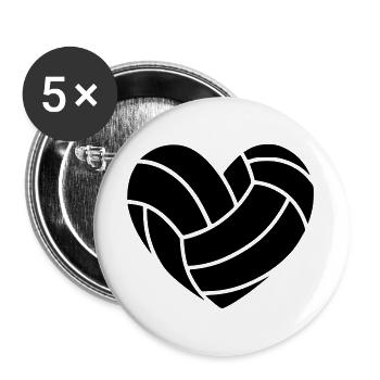 Volleyball Herz - Buttons groß 56 mm (5er Pack) - Weiß - Vorne