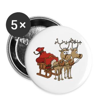 Le traîneau du Père Noël avec deux rennes. - Lot de 5 grands badges (56 mm) - blanc - Devant