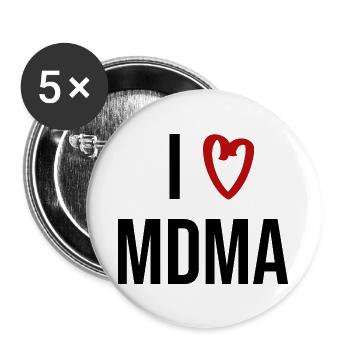i love mdma Drogen Spruch Schrift - Buttons groß 56 mm (5er Pack) - Weiß - Vorne