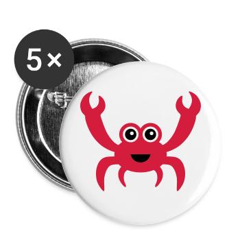Fröhliche Krabbe mit Kulleraugen - Buttons groß 56 mm (5er Pack) - Weiß - Vorne